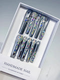 Silver Black Metallic Rhinestone Crystal Cluster press on nails