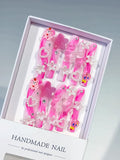 Pink White Solid color Flower 3D press on nails