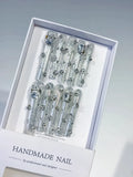 Silver Solid color Rhinestone Crystal Cluster press on nails