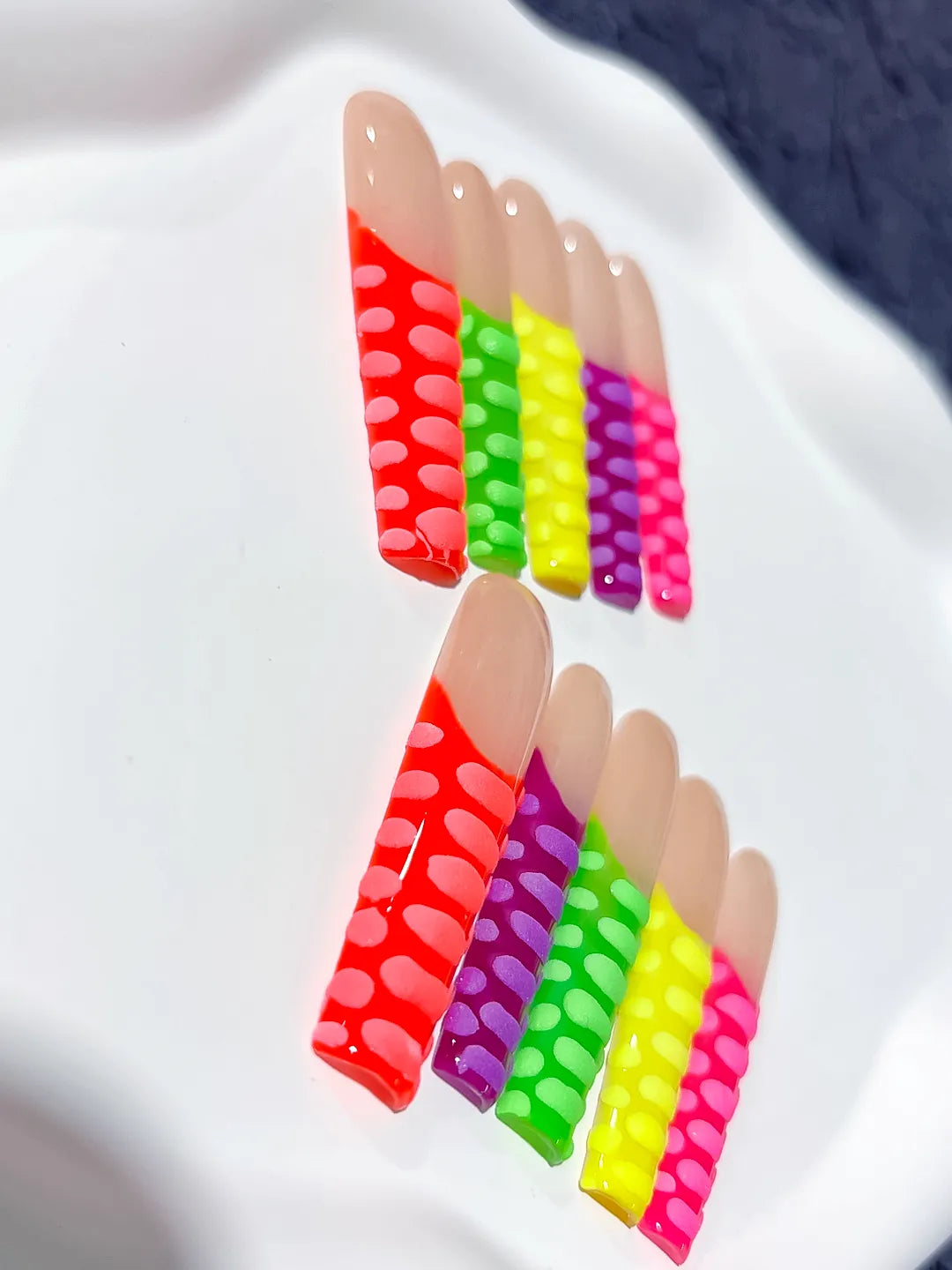 Red Orange Yellow Green Abstract press on nails close up