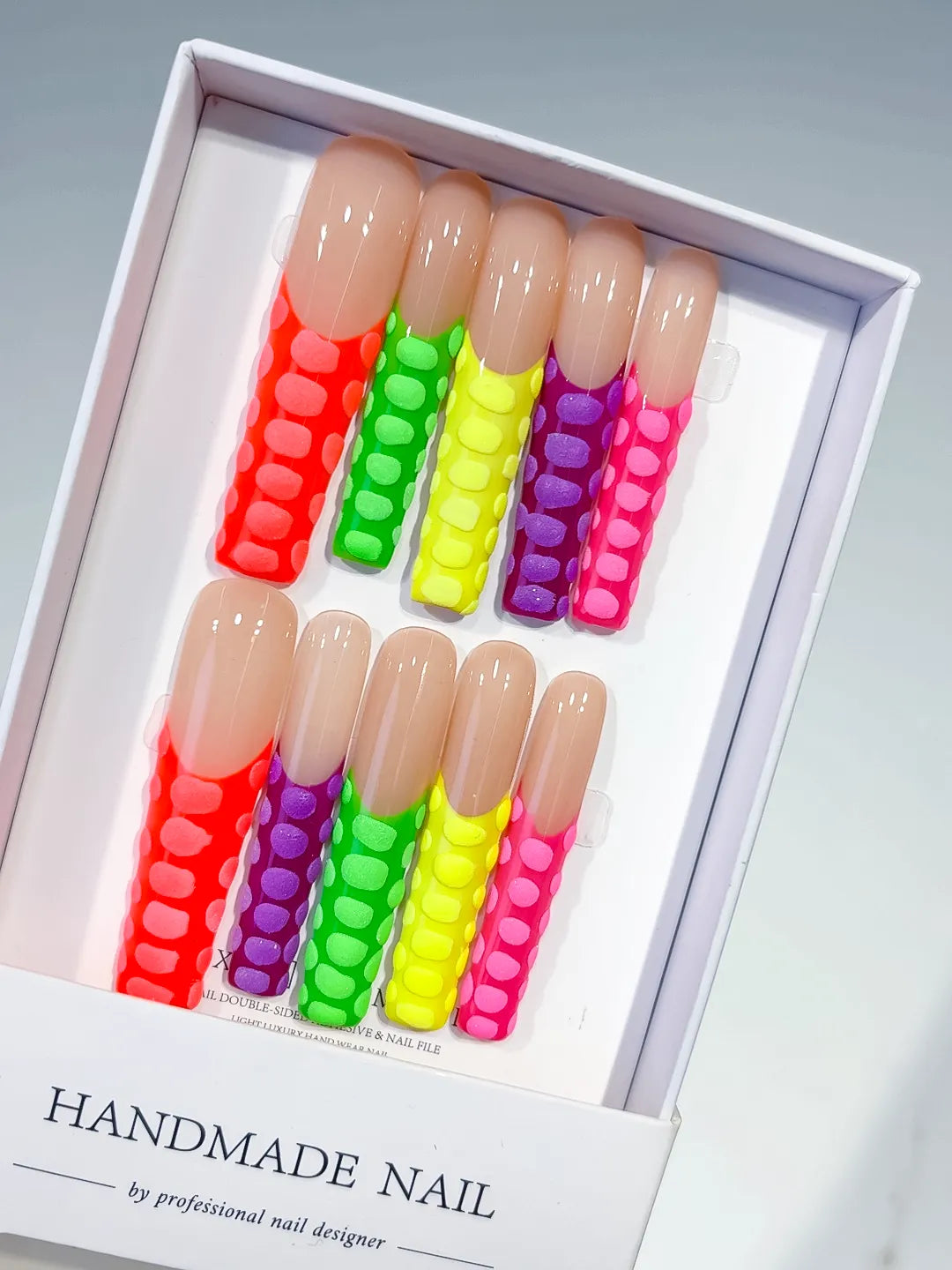 Red Orange Yellow Green Abstract press on nails