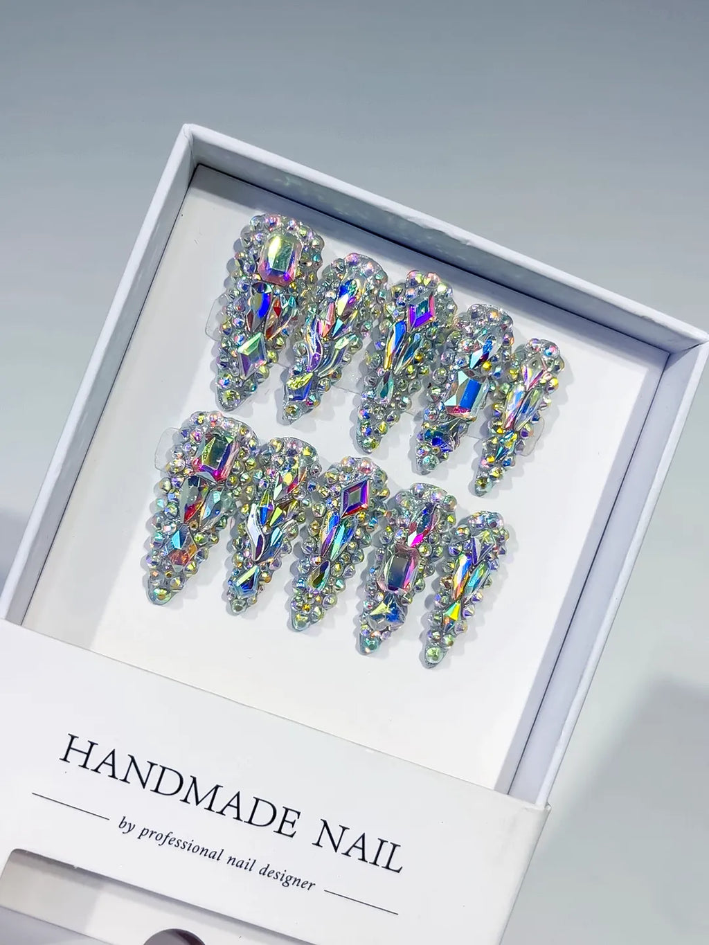 Silver Multicolor Solid color Rhinestone Crystal Cluster press on nails