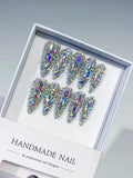 Silver Multicolor Solid color Rhinestone Crystal Cluster press on nails