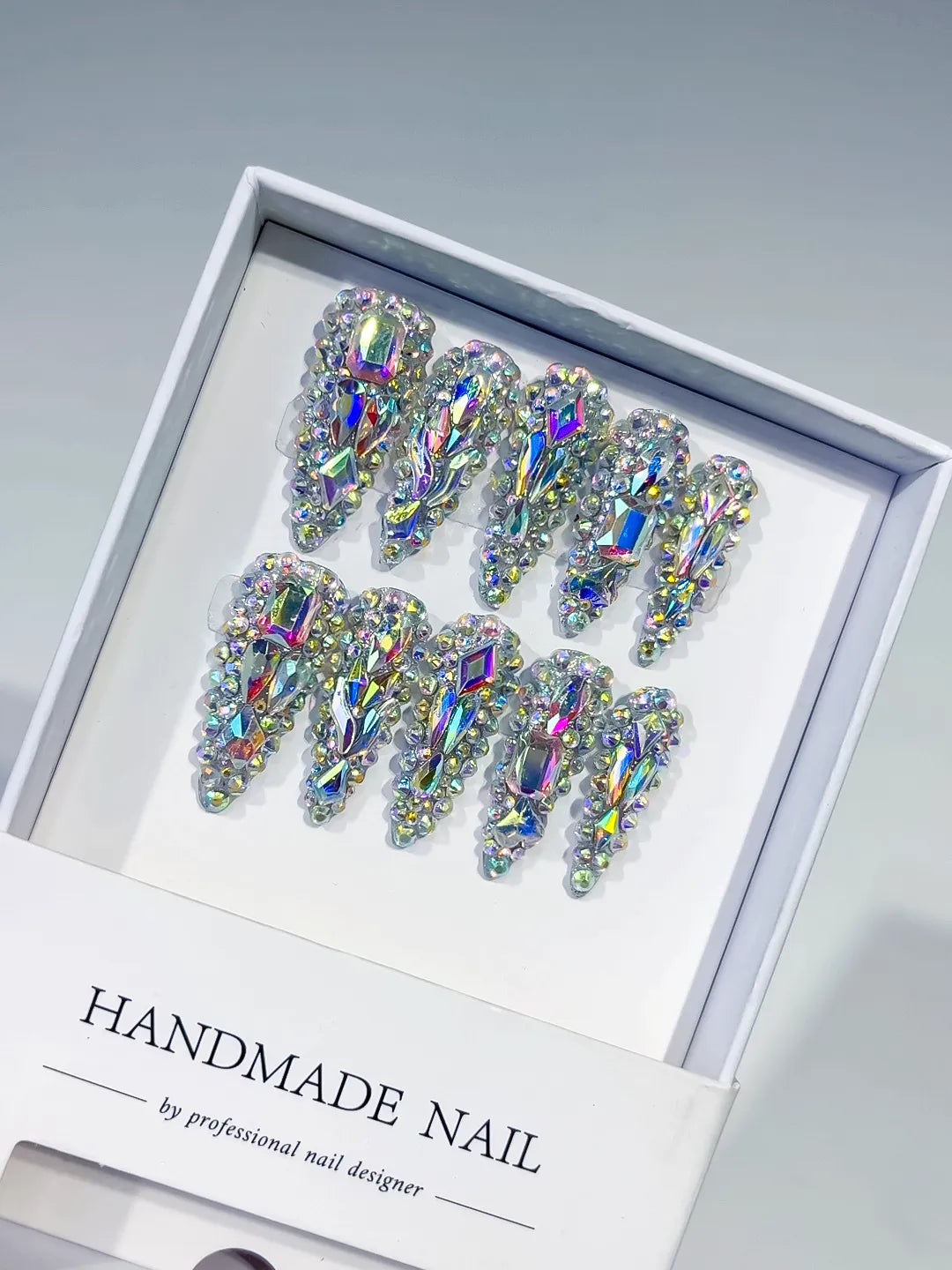 Silver Multicolor Solid color Rhinestone Crystal Cluster press on nails