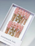 Nude Pink Gold Silver Solid color Flower Rhinestone Crystal Cluster 3D press on nails