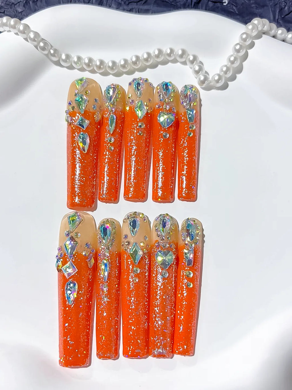 Orange Solid color press on nails detail view