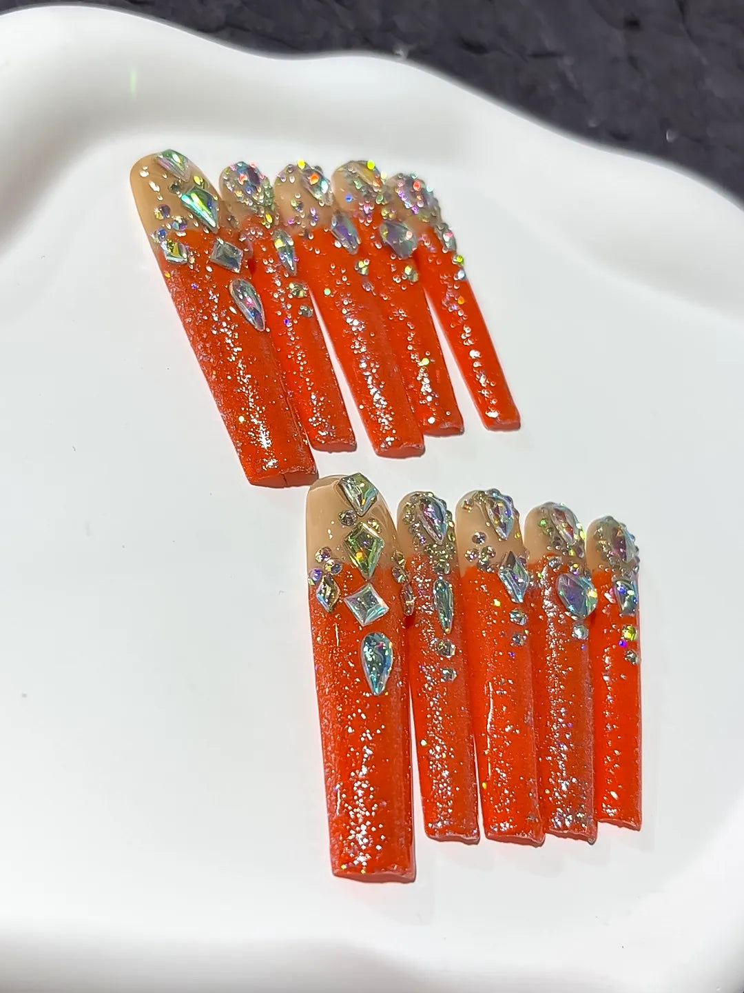 Orange Solid color press on nails detail view