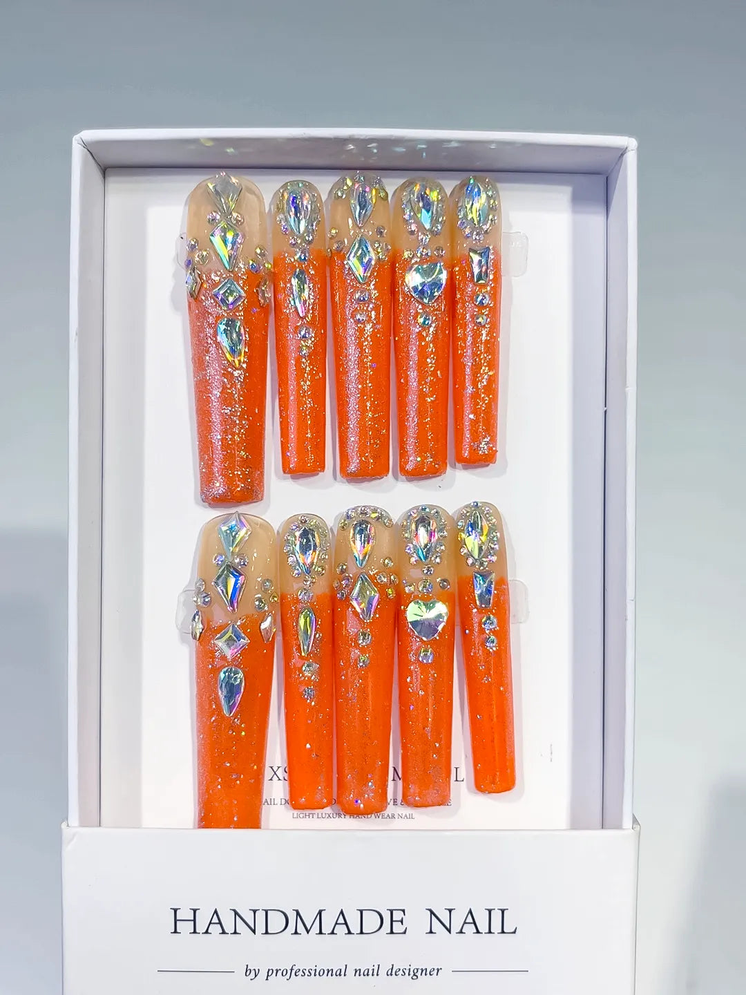 Orange Solid color press on nails full set view
