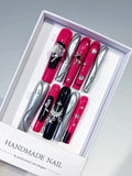 Pink Black Silver Abstract Heart Rhinestone Metallic Accent press on nails