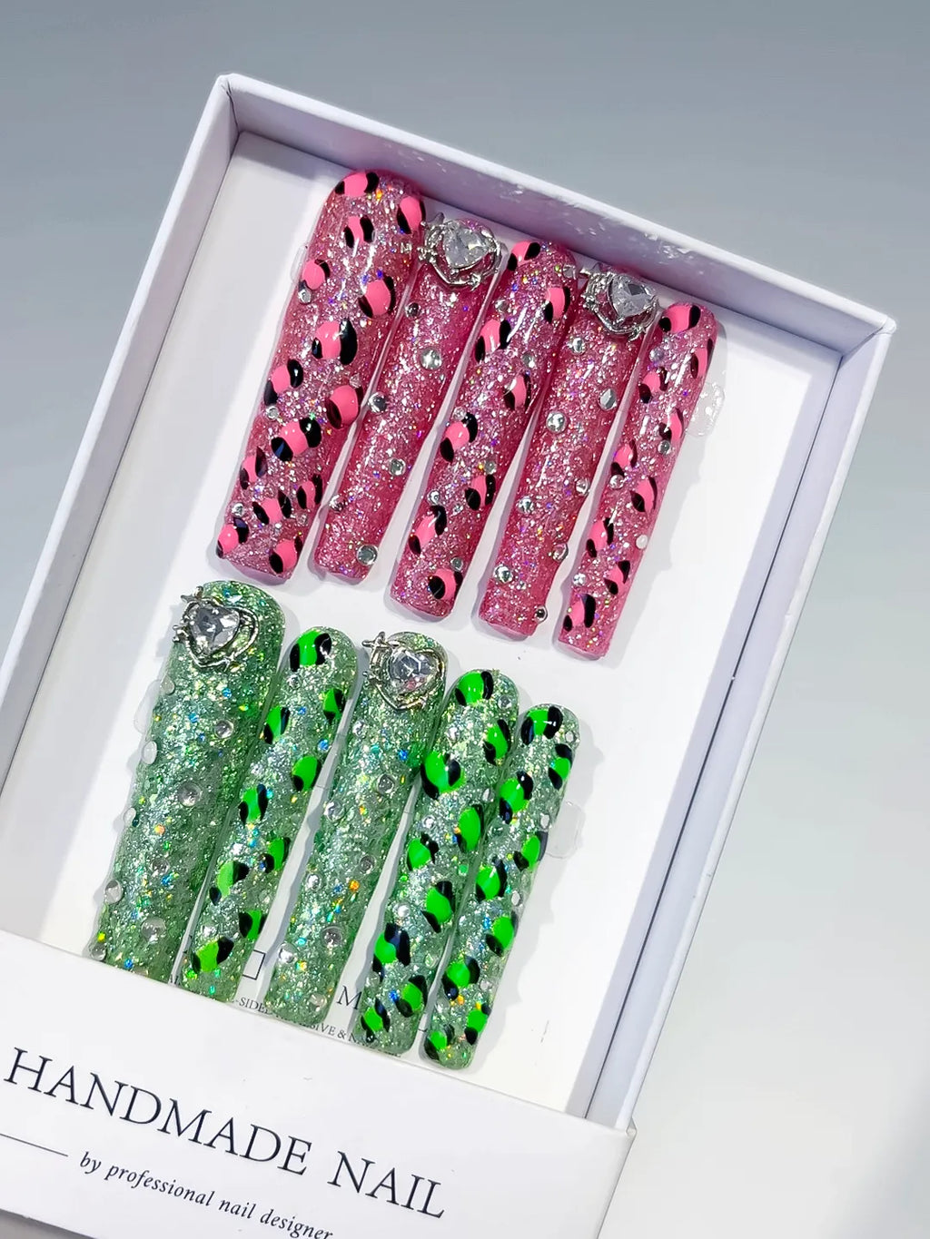 Pink Green Abstract Texture press on nails