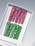 Pink Green Abstract Texture press on nails