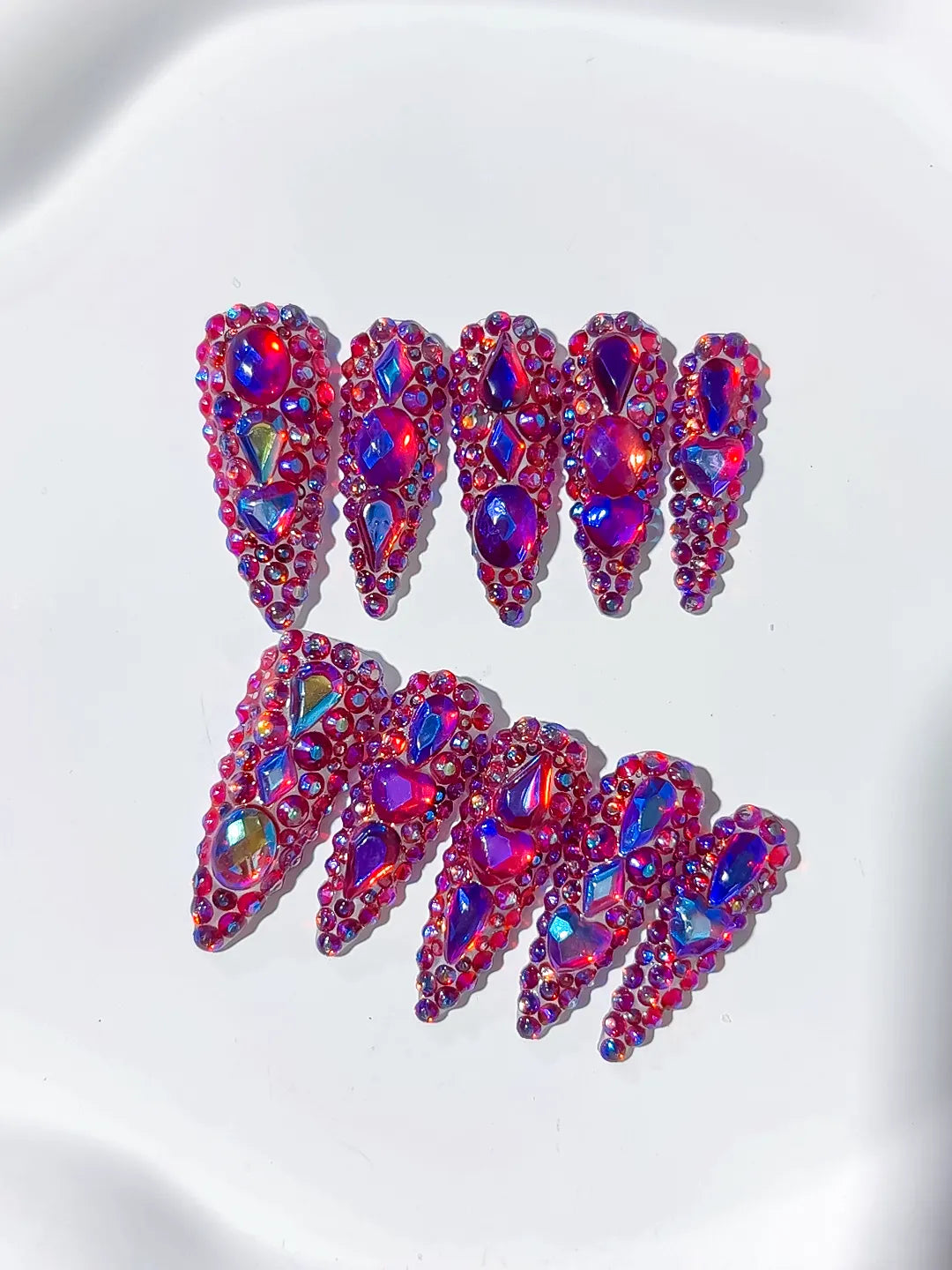 Purple Silver Glitter Rhinestone press on nails detail view