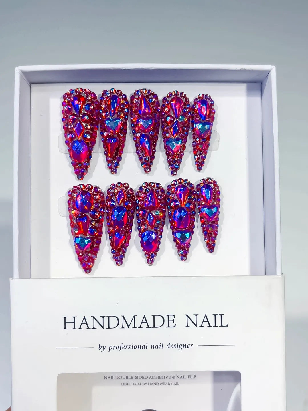 Purple Silver Glitter Rhinestone press on nails full set view