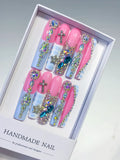Pink Silver Solid color Flower Crystal Cluster Rhinestone 3D press on nails