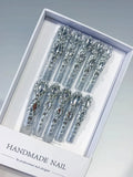 Silver Solid color Rhinestone Crystal Cluster press on nails