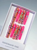 Pink Silver Abstract Grid Rhinestone press on nails
