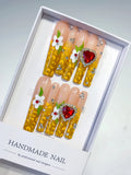 Yellow White Red Solid color Flower Rhinestone 3D press on nails