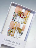 Nude White Gold Solid color Heart Rhinestone Metallic Accent press on nails