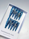 Blue Silver Glitter Rhinestone press on nails