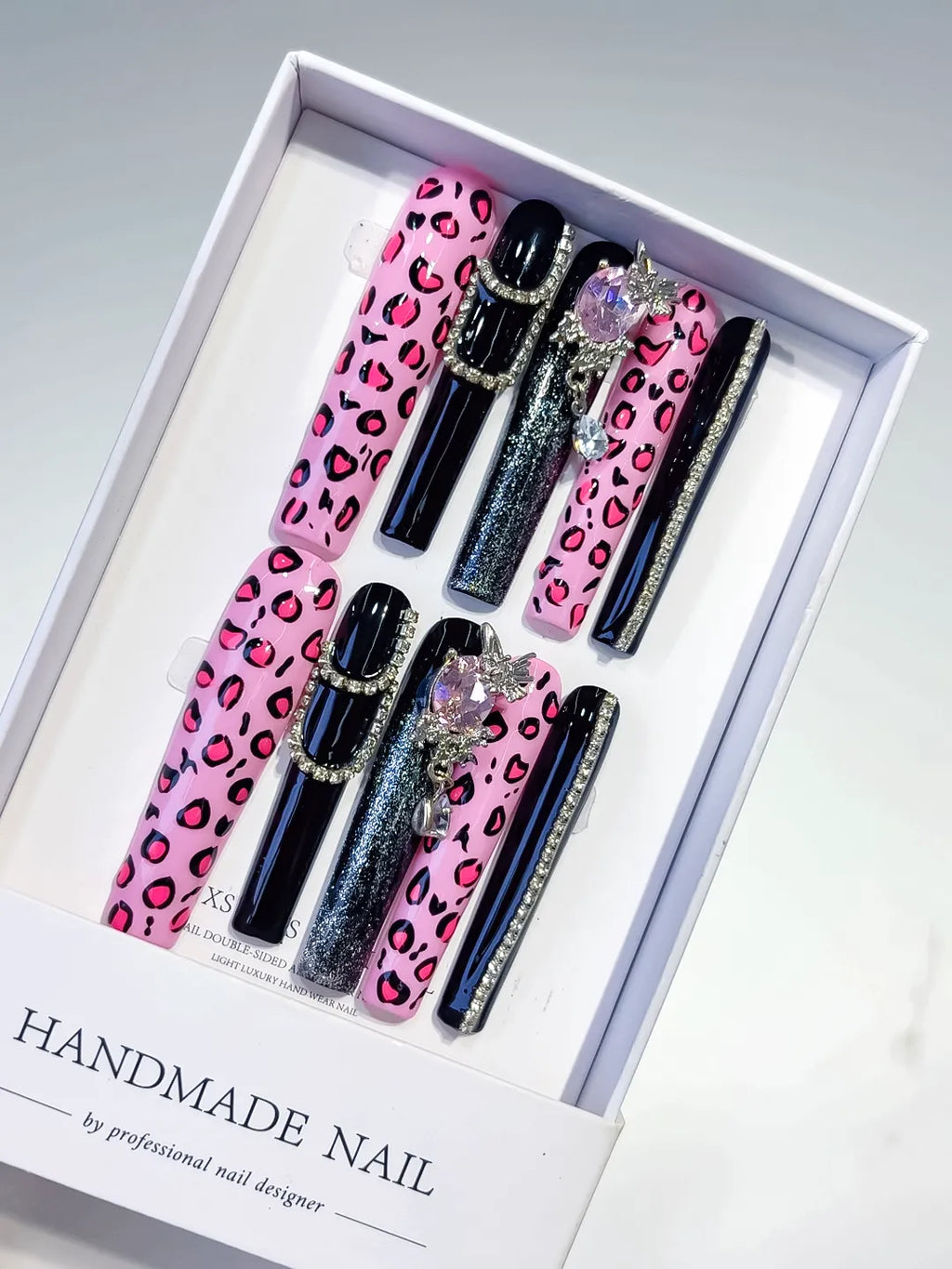 Pink Black Silver Abstract Animal Print Linework press on nails