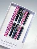 Pink Black Silver Abstract Animal Print Linework press on nails