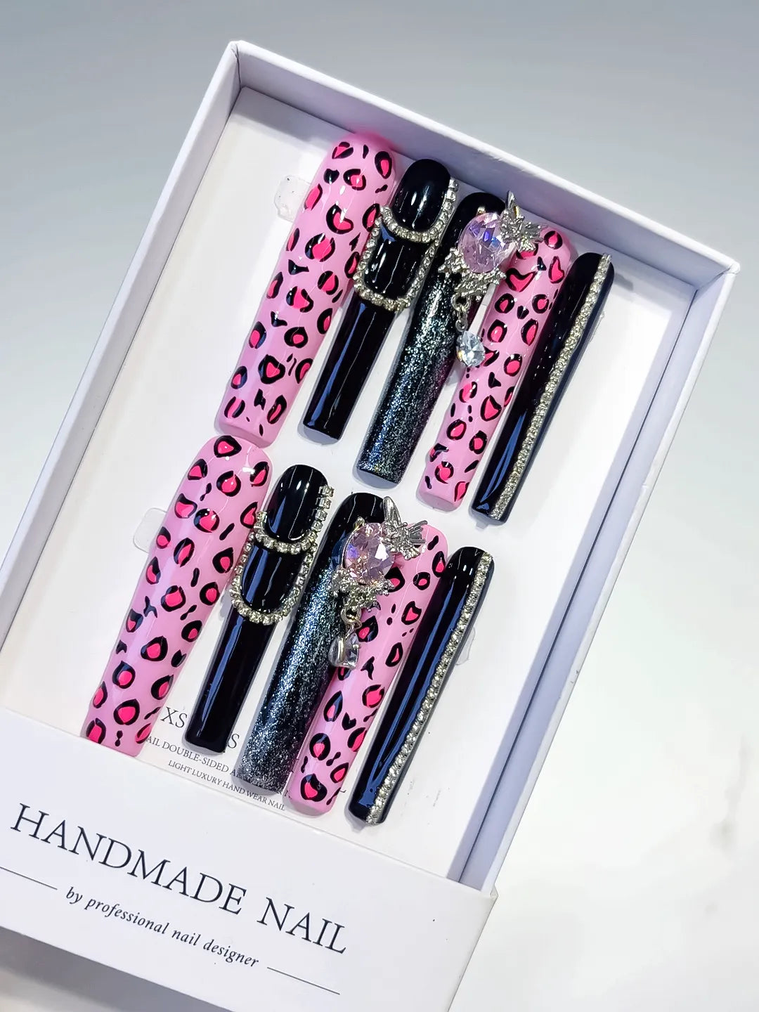 Pink Black Silver Abstract Animal Print Linework press on nails