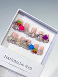 Nude White Blue Pink Red Yellow Abstract Flower Bead 3D press on nails