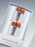 White Orange Silver Solid color Rhinestone Glitter press on nails