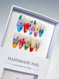 White Blue Pink Red Yellow Green Abstract Flower Fruit 3D press on nails