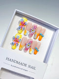 Pink Yellow Blue White Abstract Flower 3D press on nails