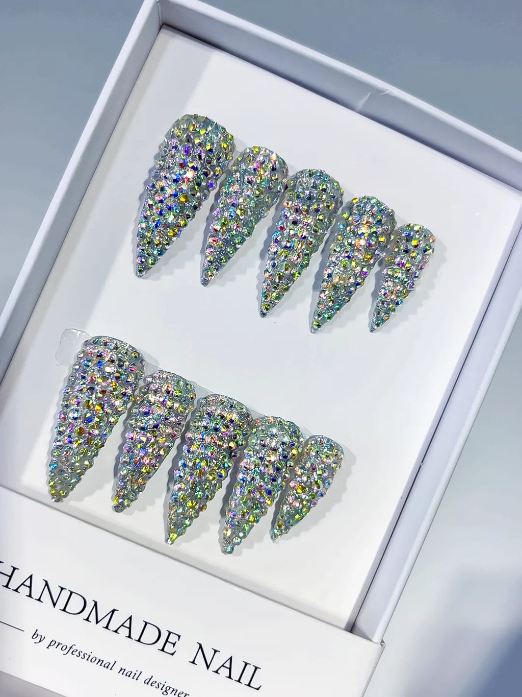 Silver Multicolor Solid color Rhinestone Crystal Cluster press on nails
