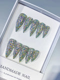 Silver Multicolor Solid color Rhinestone Crystal Cluster press on nails