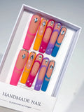 Pink Orange Purple Blue Nude Silver Abstract Rhinestone Starburst press on nails