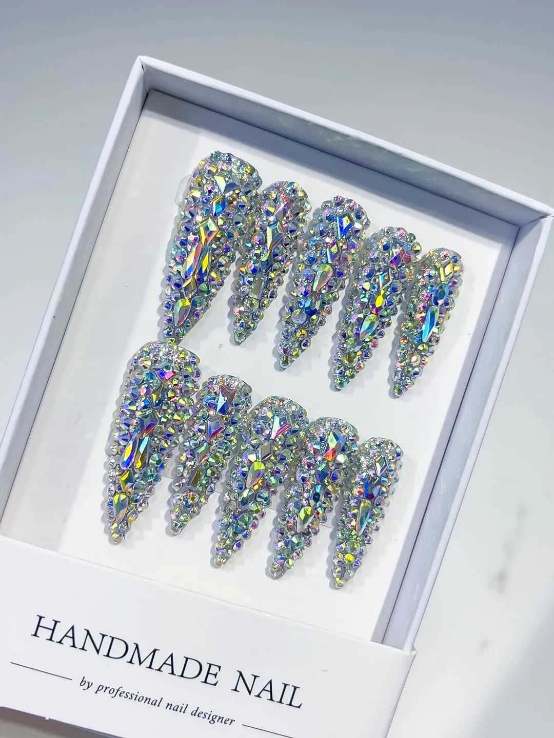 Silver Multicolor Solid color Rhinestone Crystal Cluster press on nails