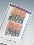 Nude Silver Multicolor Solid color Rhinestone Crystal Cluster press on nails