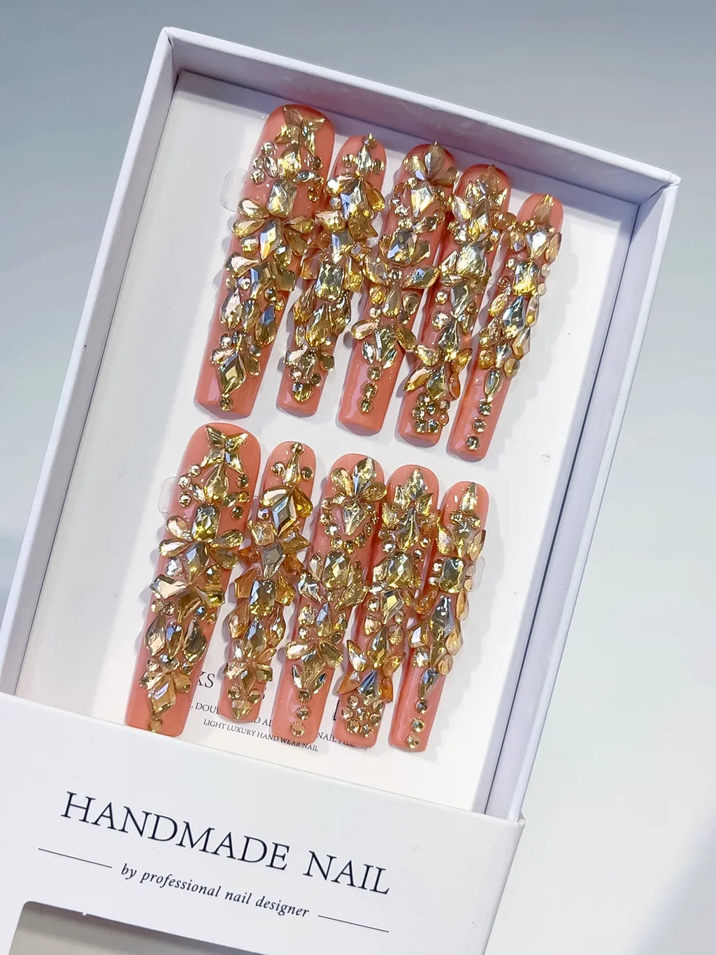 Orange Gold Multicolor Solid color Rhinestone Metallic Accent Crystal Cluster press on nails