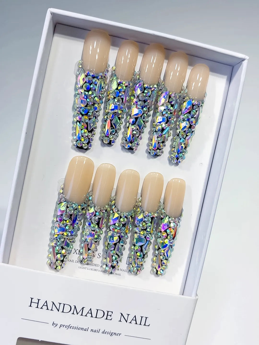 Nude Silver Multicolor Solid color Rhinestone Crystal Cluster press on nails