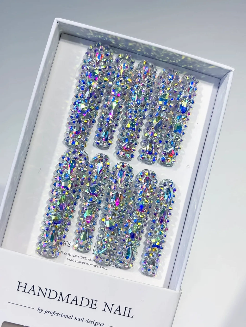 Silver Multicolor Solid color Rhinestone Crystal Cluster press on nails