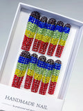 Black Blue Green Yellow Red Abstract Rhinestone Full Crystal Cover press on nails
