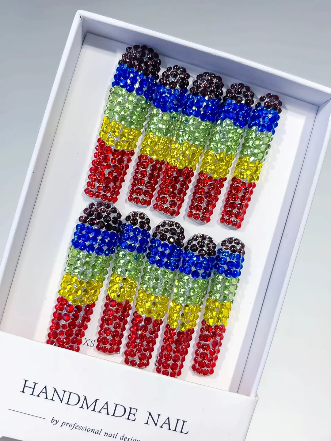 Black Blue Green Yellow Red Abstract Rhinestone Full Crystal Cover press on nails