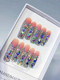 Nude Silver Multicolor Solid color Rhinestone Crystal Cluster press on nails