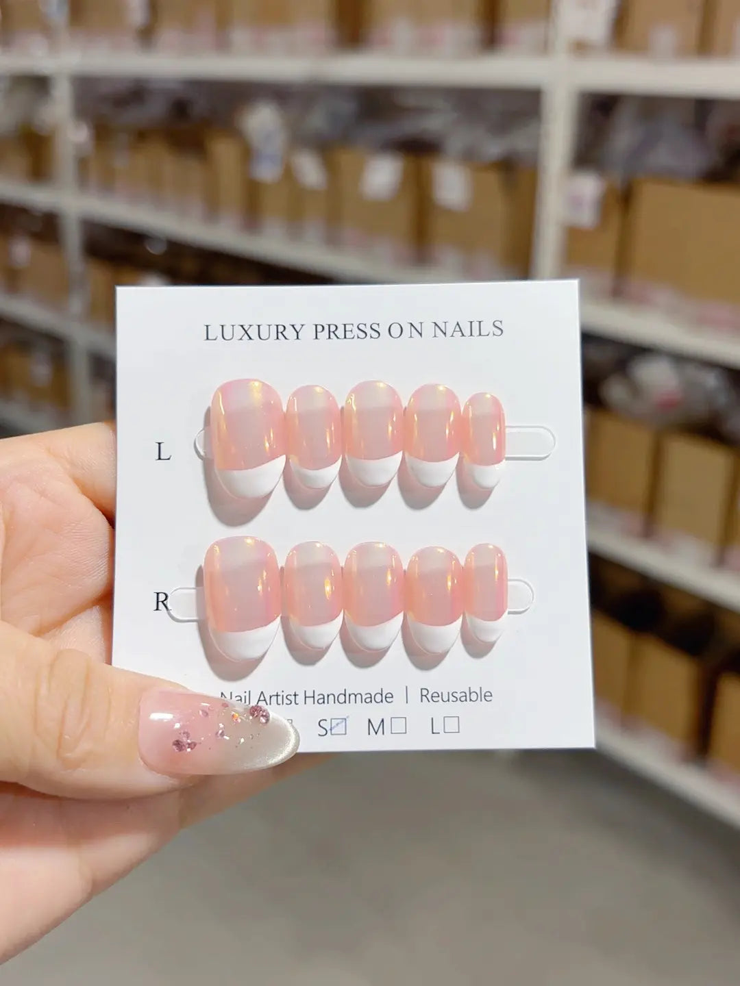 handmade press on nails aurora sheen french short oval full set