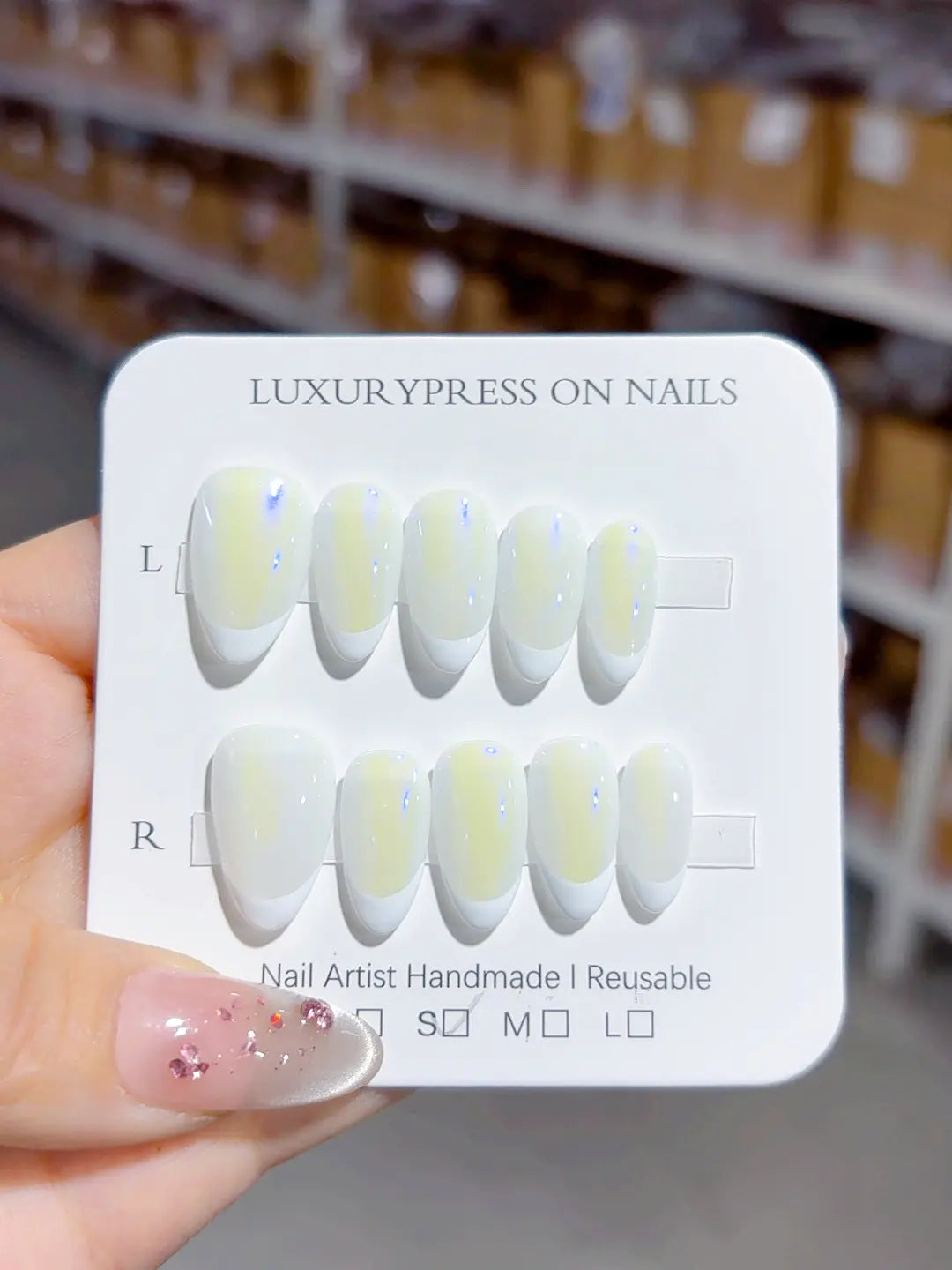 handmade press on nails short almond natural glow full set