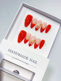 Nude Red Gold French tip Flower Shell press on nails