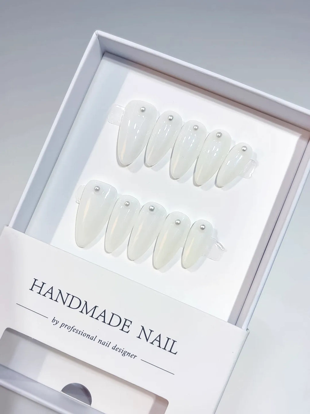 White Solid color Pearl press on nails