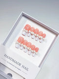 Pink White French tip Bow press on nails