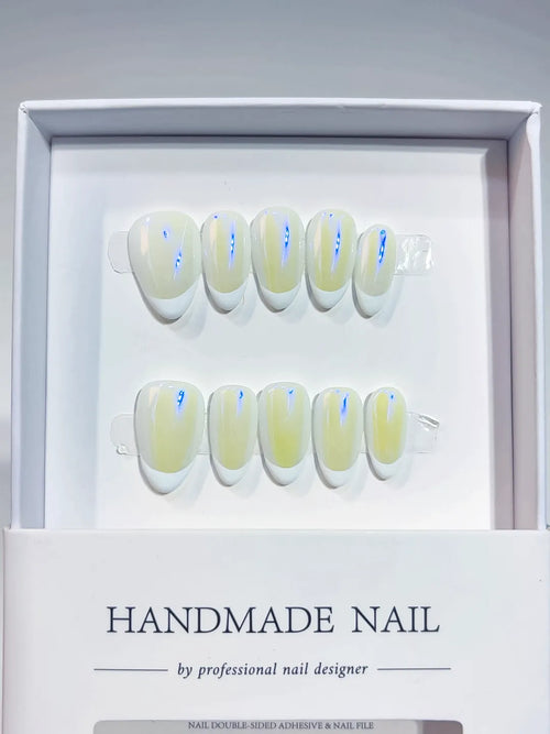 handmade press on nails short almond white french with subtle glow 