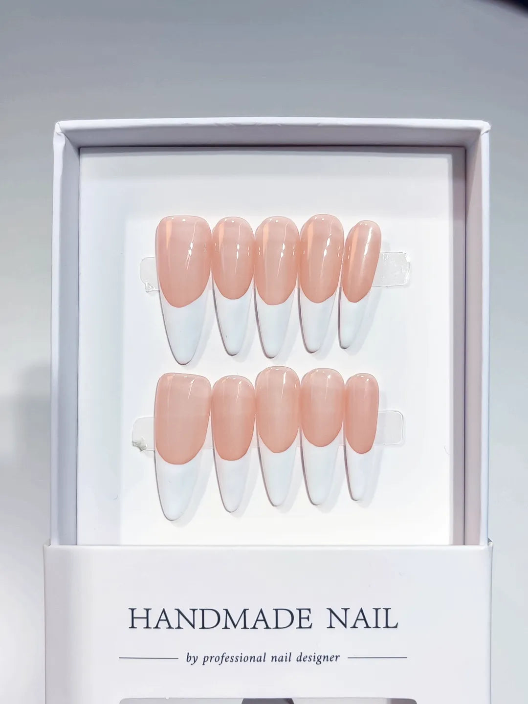 handmade press on nails, full set long stiletto pink and white French tips