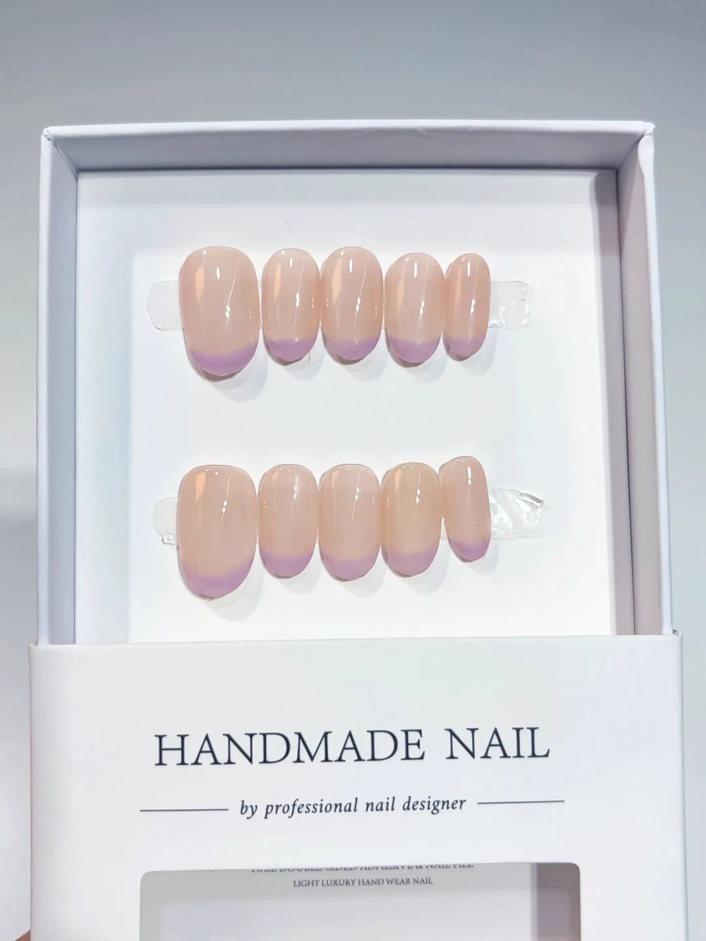 Nude Purple French tip press on nails full set view