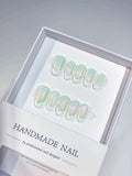 Handmade press on nails short almond iridescent French set, centerpiece view